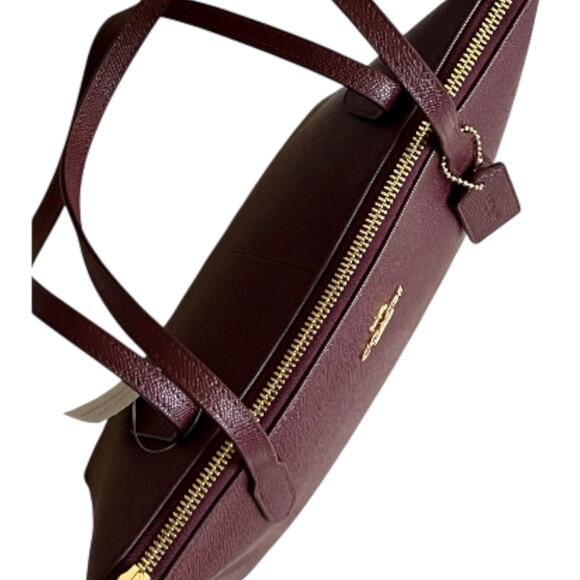COACH FIONA ZIP TOP TOTE BAG PURSE IN CROSSGRAIN LEATHER DARK WINE & GOLD NEW! - Picture 13 of 16